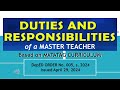 MASTER TEACHER DUTIES AND RESPONSIBILITIES  BASED ON MATATAG CURRICULUM