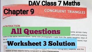 Congruent Triangles DAV Class 7 Maths Chapter 9 Worksheet 3 Solution/ADARSH 999