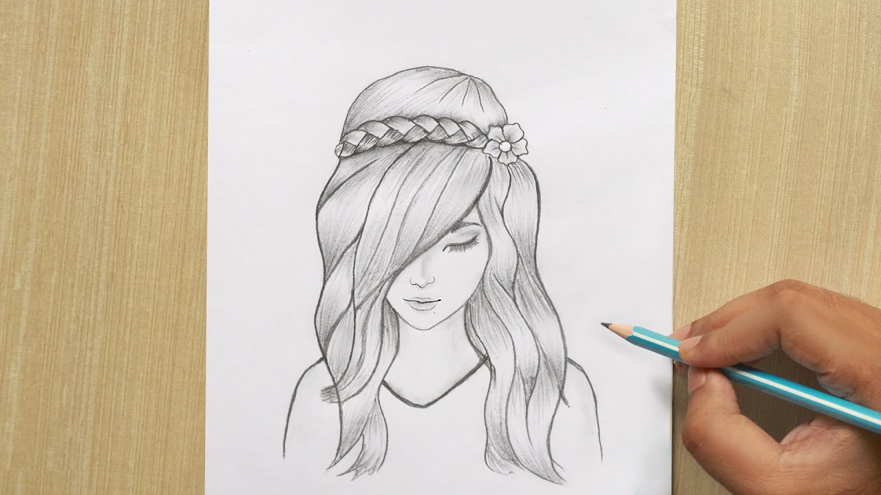 Drawing A Girl Face With Beautiful Hair |(How To Draw A Girl)| Drawing ...