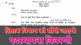 शिक्षा विभाग को सौंपी जाएगी पदस्थापना विवरणी | Teacher Joining Detail अवर शिक्षा सेवा (प्राथमिक)