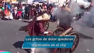 Cañón explota en mano de un hombre en carnaval en Huejotzingo, Puebla