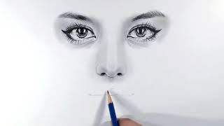 Cómo dibujar un rostro realista | Nariz, ojos y boca (boceto y sombreado) | Paso a paso fácil
