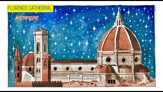 WATER COLOR RENDERING OF FLORENCE CATHEDRAL ARCHITECTURAL DRAWING