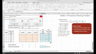 Production Planning (Linear Programming) problem Excel Solver NPTEL Operations Research Srinivasan