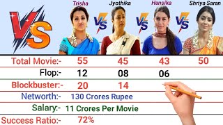 Trisha Krishnan vs Jyothika Sadanah vs Hansika Motwani vs Shriya Saran Comparison 2021