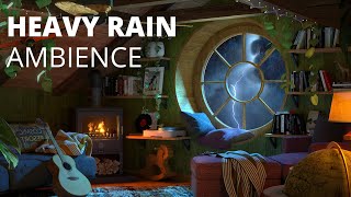 Thunderstorm with Rain and Fireplace Sounds for sleep study and relaxation Cozy Attic | 8 HOURS
