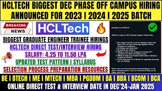 HCLTech GET New Hiring Announced | Direct Test/Interview | OFF Campus Drive 2023 | 2024 | 2025 Batch