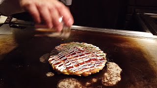 Famous Osaka Japanese Street Food Okonomiyaki \u0026 Yakisoba Chibo Dotonbori  Osaka