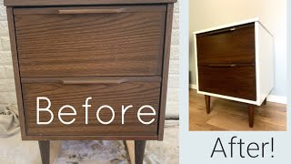 How to Gel Stain FAKE WOOD FURNITURE | Laminate MCM Night Stand MAKEOVER