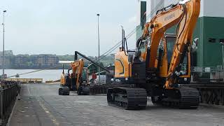 Unloading brand new Hyundai HX130LCR's from the boat in Tilbury Docks