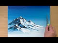 painting winter acrylic painting with scissors drawing mountains