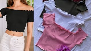 Blusa Crop top DIY: Hombros descubiertos y dobladillo lechuga - Fácil y Rápido