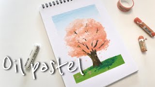 [ENG] Drawing cherry blossom trees with oil pastels 오일파스텔 초보 벚꽃나무 | 오일파스텔 봄 풍경화 | 솜사탕을 닮은 벚꽃나무 그리기