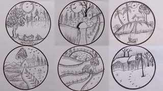 How to draw easy circle drawing step by step for beginners || easy circle landscape drawing