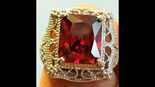 古董红色宝石镂空银戒指，Antique red gems pierced marriage ring