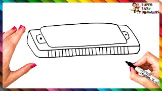 How To Draw A Harmonica Step By Step 🎼 Harmonica Drawing Easy