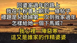 回婆家過年的路上，我在小粉書上刷到一條帖子。標題是【兒媳婦第一次到我家過年，怎樣給她一個下馬威？】我心裡一陣惡寒，這又是誰家的作精婆婆。#情感故事#家庭倫理#愛情#婚姻#心之歸處