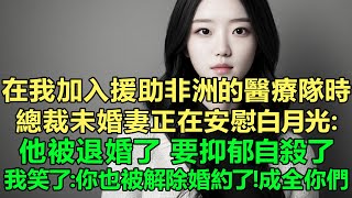 在我轉身加入援助非洲的醫療隊時，我的總裁未婚妻正在安慰白月光：他被退婚了，要抑郁自殺了。我笑了：你也被解除婚約了！成全你們！她為了裝病的情夫給了我一個巴掌？！還要我給他道歉？