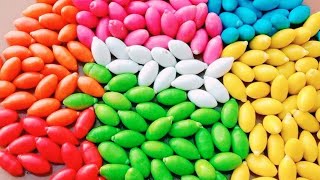 Satisfying ASMR l Magic  Rainbow Kinetic Sand M&M's & Skittles Candy Mixing Cutting