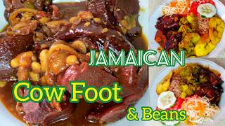 Brown Stew Cow Foot \u0026  Beans Jamaican Style//How To Cook Tender Cow Foot//Easy Sunday Dinner Idea