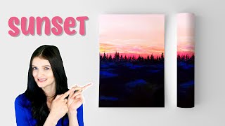 easy PINK SUNSET (Acrylic Painting for Beginners)