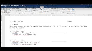 Java - Lesson #22 - Tracing Code Worksheet #1