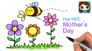 How to Draw Flowers and Bee Easy | Cute Mother's Day Pun Art