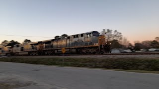 CSX # 543 With Two Gevo Units Leading F709-19 With A Trunk Load Of Empty CenterBeams - Pembroke, NC