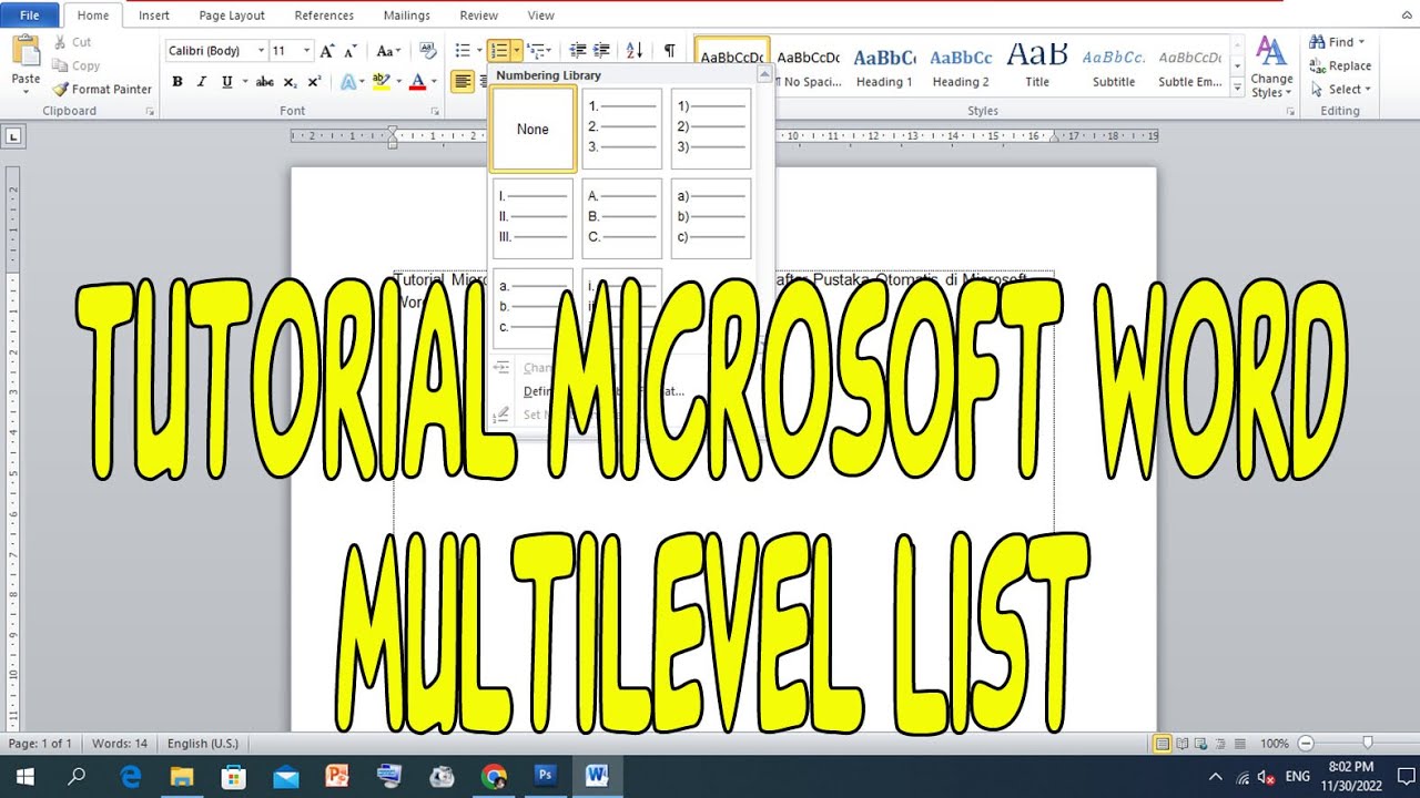 Tutorial Microsoft Word - Multilevel List - YouTube