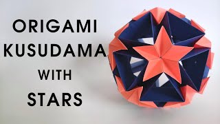 Origami KUSUDAMA with STARS | Paper kusudama with stars tutorial