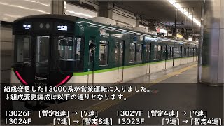 京阪13000系組成変更まとめ【2021/2/15】