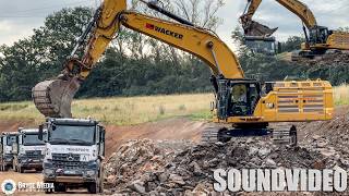 CAT 374 Großbagger - 72 Tonnen Einsatzgewicht -Stahlkoloss auf Kette- Autobahnbau- ACHTUNG BAUSTELLE