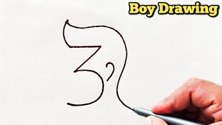 How to draw boy turn 3 number into boy | Easy Boy drawing