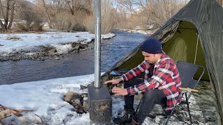 EXTREME -40C WINTER CAMPING ALONE in a HOT TENT Winter SNOW STORM ASMR