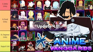 ANIME VANGUARDS UPDATE 4 UNITS TIER LIST (Best Units \u0026 Meta Units)! ANIME VANGUARDS ROBLOX