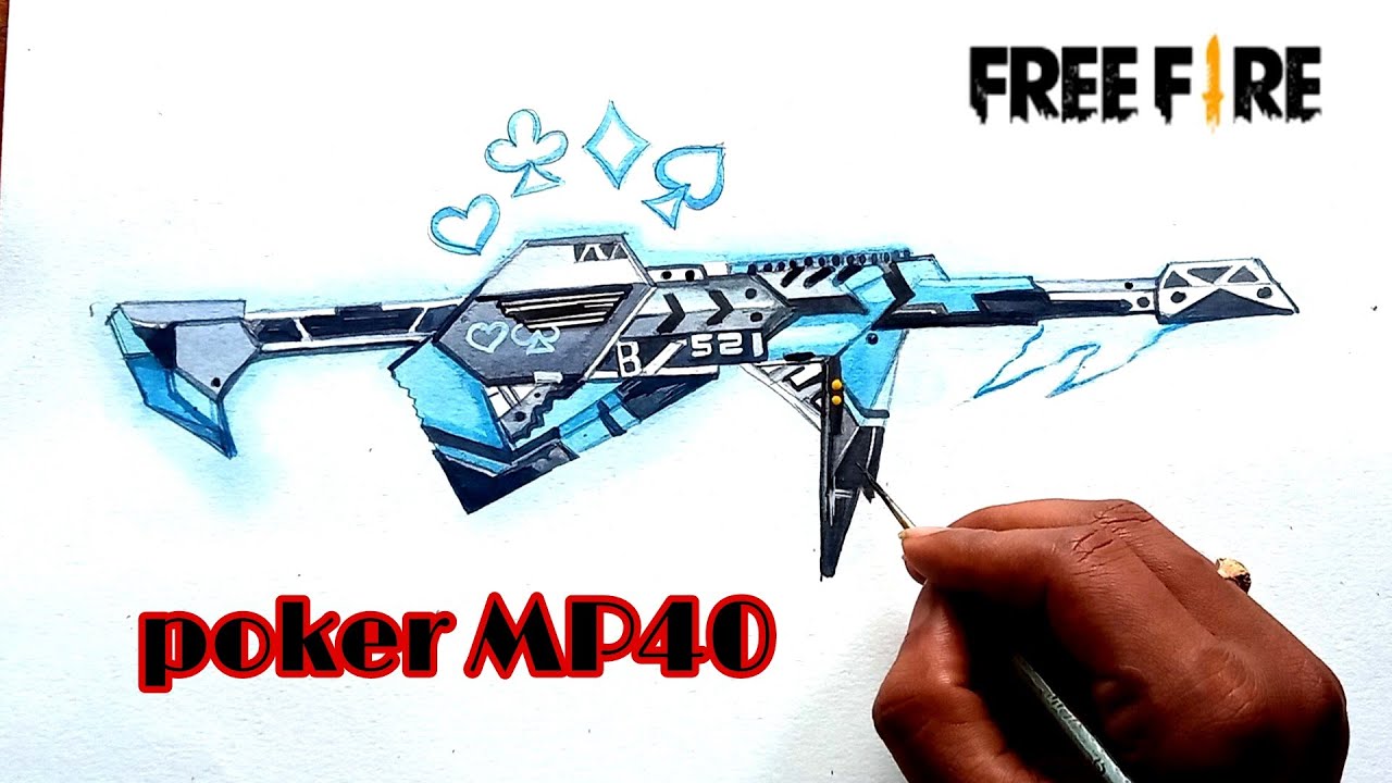 How To Draw Free Fire Poker MP40/step By Step Very Easy Drawing Poker ...