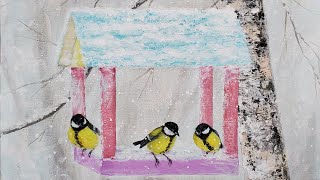 Winter Birdfeeder Acrylic Painting LIVE Tutorial