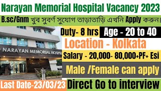 staff nurse vacancy 2023|nurse recruitment 2023|healthcare staffing|narayan memorial hospital job|