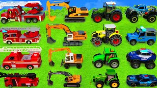 Excavator, Tractor, Fire Trucks \u0026 Police Cars for Kids
