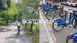 Boston VLOG: Blue bike on a sunny day🚲, Beads craft on a rainy day📿!: Korean market shopping