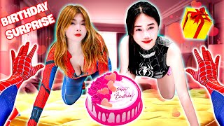 How did SPIDER GIRL throw SURPRISE Secret BIRTHDAY???  🎂 (Romantic Love Story Spiderman POV)