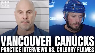 Rick Tocchet \u0026 JT Miller Discuss Canucks Playing Without Quinn Hughes, Calgary Flames Impressions