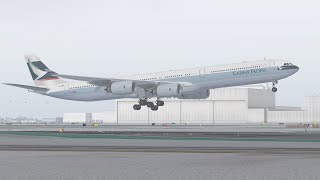 Toliss A340 landing at LAX from HKG (12 hrs 44 mins)