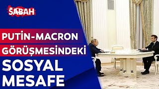 Macron Putin görüşmesine uzun masa damga vurdu