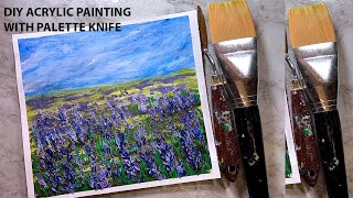 Easy lavender field acrylic painting, palette knife painting acrylic flowers