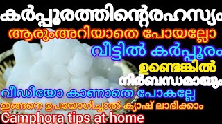 കർപ്പൂരം കൊണ്ട് ഇത്രയധികം ടിപ്സോ😱 ഇതുവരെ വീട്ടിൽ ഉണ്ടായിട്ടും അറിയാതെ പോയല്ലോ Camphor tips at home