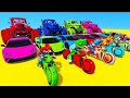 SPIDERMAN CARS MEGA Ramp Jump Challenge! SUPERHERO HULK Monster Truck Trevor Friends Stunt - GTA V