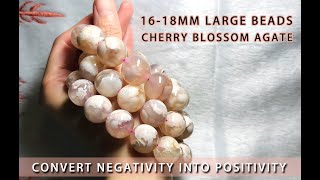 Large Beads Cherry Blossom Agate Bracelets On Shelf | Healing Crystal Jewelry | Fengshui Bracelet