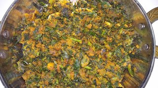 मुळ्याच्या पाल्याची, पीठ पेरून, कोरडी भाजी / mulyacha palyachi (radish leaves)  bhaji