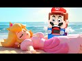 Princess Peach DEATH - Lego Mario enter the Nintendo Switch to help Peach at beach! Mario Story